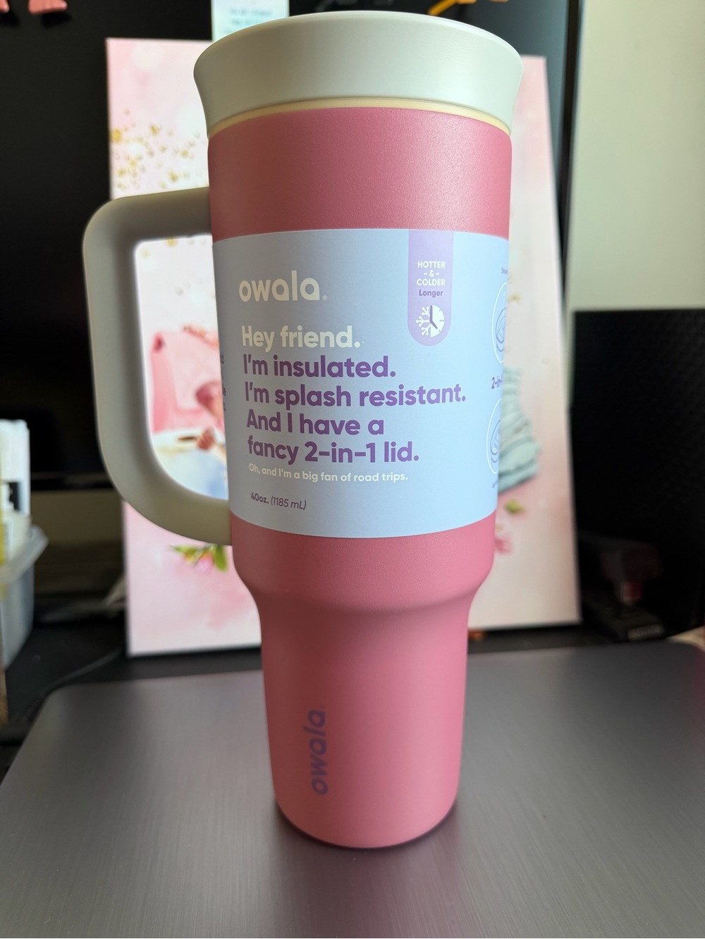 owala Insulated Pink Travel Mug with Handle - 40oz